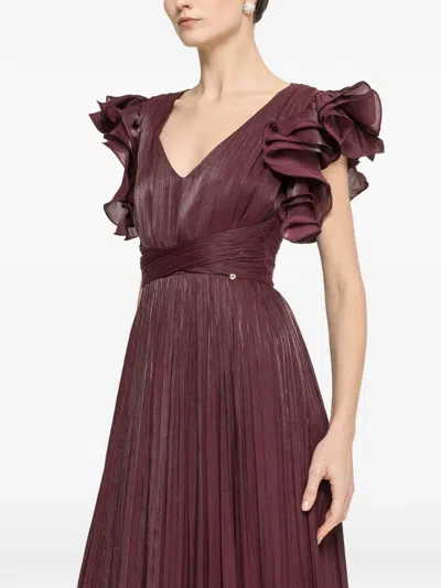 Nissa Maxi Ruffled Crinkled-effect Dress In Purple