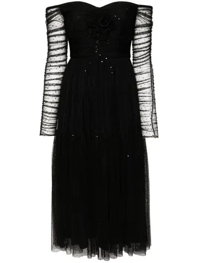 Nissa Mesh Midi Dress In Black