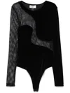 Nissa Mesh-panel Velvet Bodysuit In Black