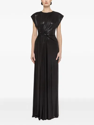 Nissa Metallic Ruched Maxi Dress In Black