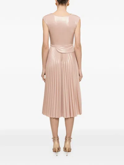 Nissa Metallic-effect Pleated Midi Dress In Pink