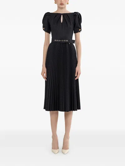 Nissa Midi Pleated Pinstripe-pattern Dress In Black