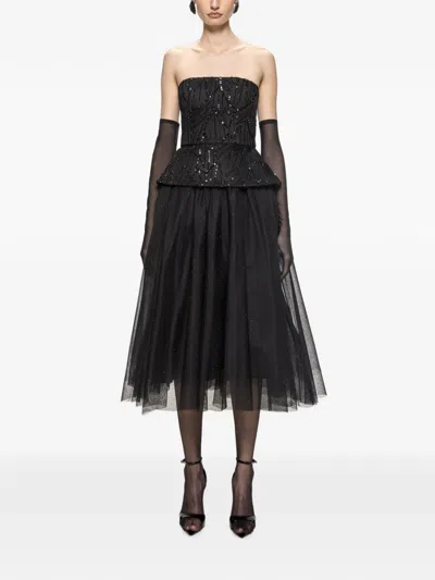 Nissa Midi Tulle Corset Dress In Black