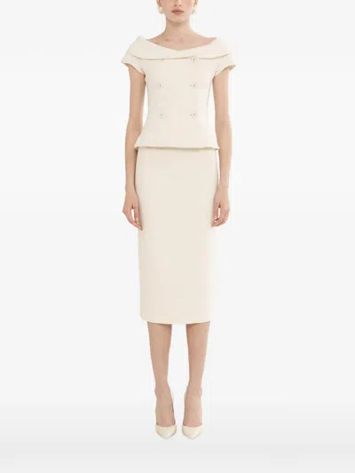 Nissa Off-shoulder Fitted Blazer In Neutral