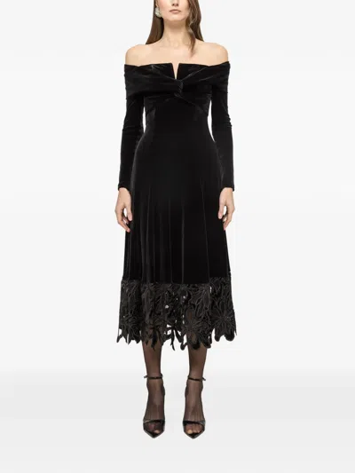 Nissa Off-shoulder Velvet Midi Dress In Black