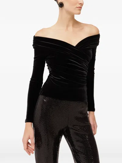 Nissa Off-shoulder Draped Velvet Top In Black
