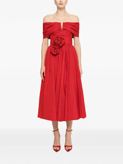 Nissa Off-shoulder Floral Dress In Red