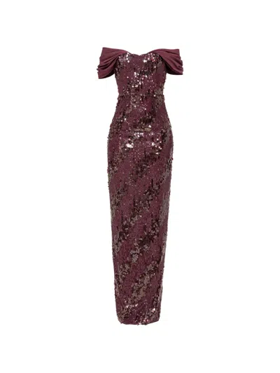 Nissa Off-shoulder Sequin Maxi Dress In Brown