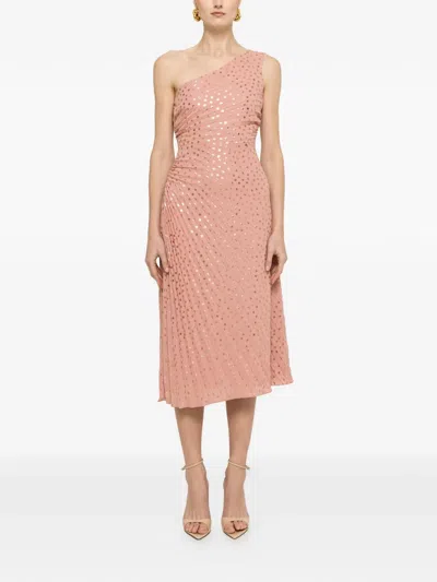 Nissa One-shoulder Pleated Midi Dress In Neutral