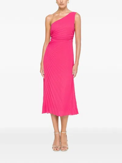 Nissa One-shoulder Pleated Midi Dress In Pink
