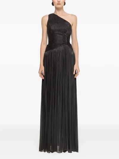 Nissa One-shoulder Plissé-effect Maxi Dress In Black