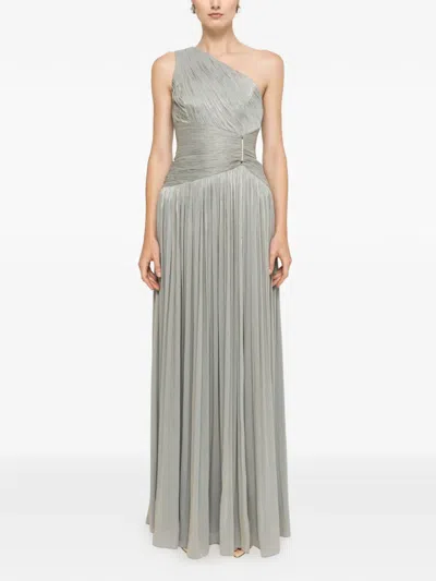Nissa One-shoulder Plissé-effect Maxi Dress In Gray
