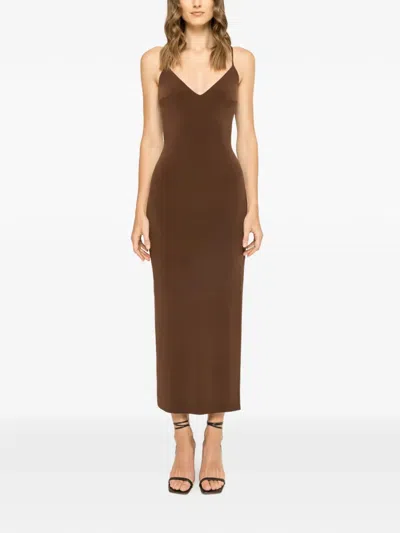 Nissa Open-back Midi Dress In Brown