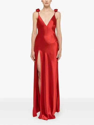 Nissa Open-back Rosette-detail Maxi Dress In Animal Print