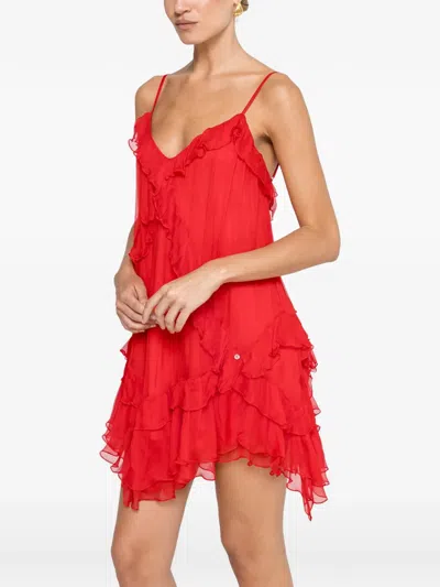 Nissa Open-back Silk Mini Dress In Red