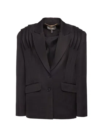 Nissa Oversized Pleated Blazer In Black