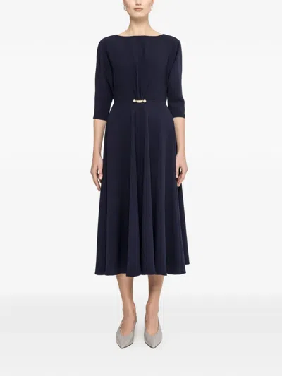 Nissa Pearl Detail Midi Dress In Blue