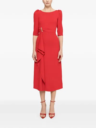 Nissa Pearl-detail Midi Dress In Red