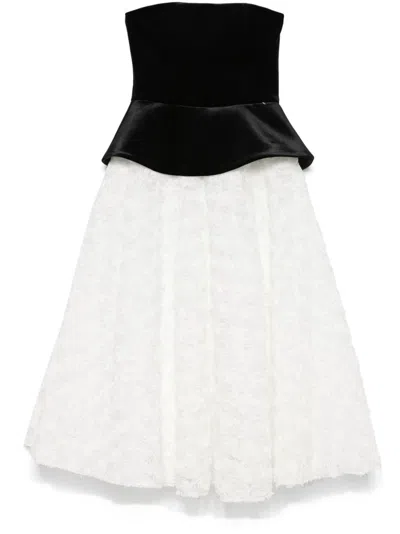 Nissa Petal-layered Velvet Midi Dress In Black