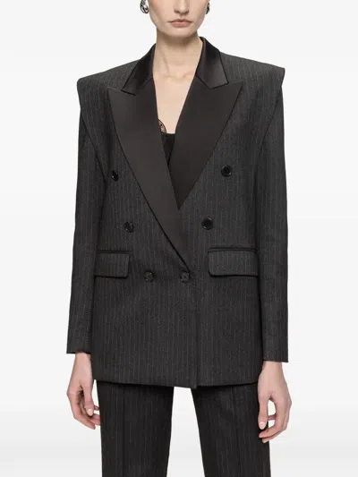 Nissa Pinstripe Contrast-lapel Double-breasted Blazer In Gray