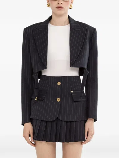 Nissa Pinstripe Cropped Blazer In Blue