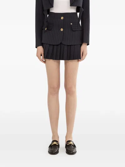 Nissa Pinstripe-pattern Pleated Skirt In Black