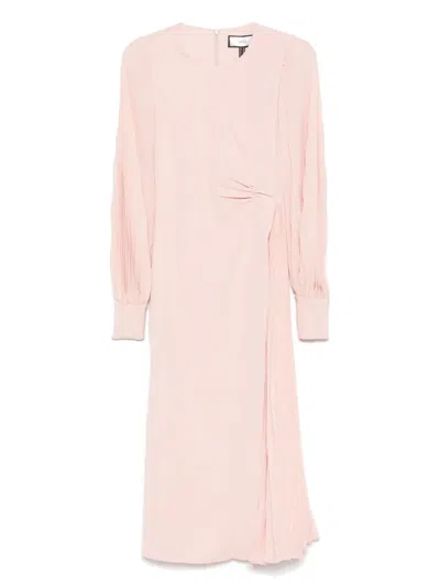 Nissa Pleat-detail Midi Dress In Pink