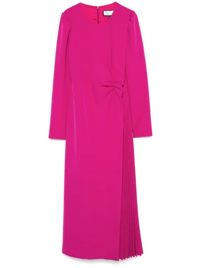 Nissa Pleat-detailing Midi Dres In Pink