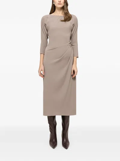 Nissa Pleat Midi Dress In Gray
