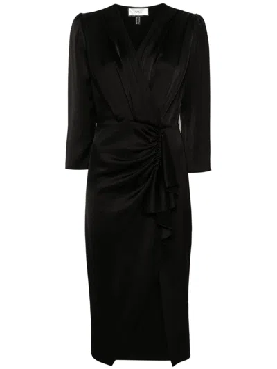 Nissa Ruffled-trim V-neck Dress In Black