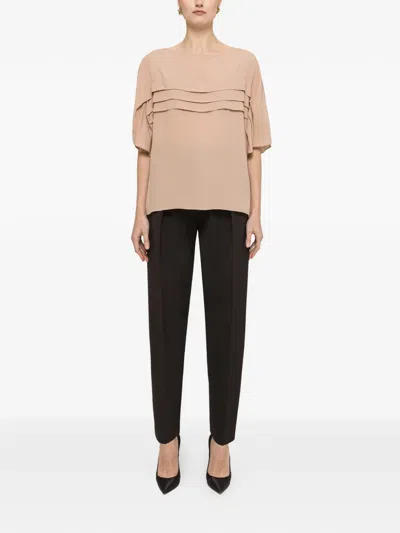 Nissa Pleat-detail Chiffon Top In Brown