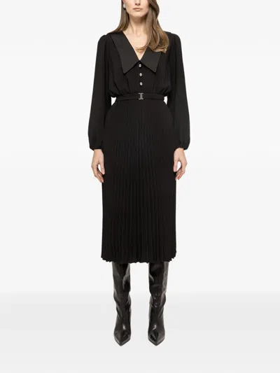 Nissa Pleated Belted Midi Dress In Black