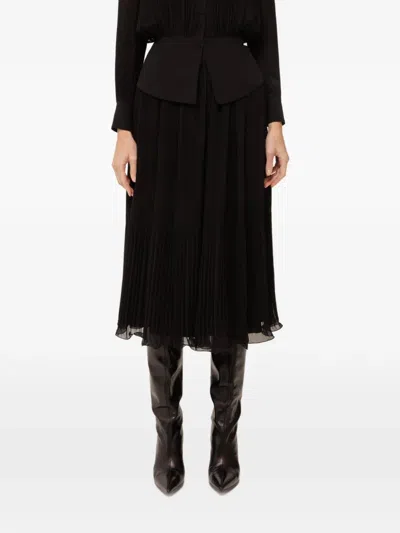 Nissa Pleated Chiffon Midi Skirt In Black