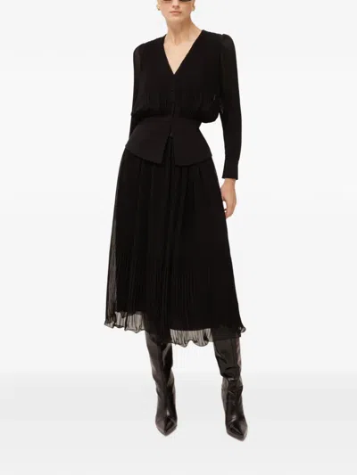 Nissa Pleated Chiffon V-neck Top In Black