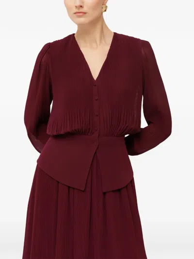 Nissa Pleated Chiffon V-neck Top In Red