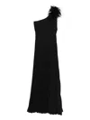 Nissa Pleated Feather-detail Maxi Dress In Black