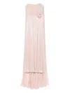 Nissa Pleated Floral-embellished Dress In Pink