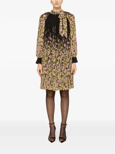 Nissa Pleated Floral-print Mini Dress In Multi