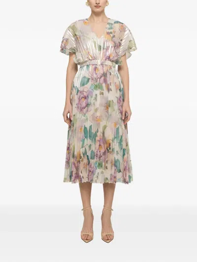 Nissa Pleated Floral-print Midi Dress In Multi
