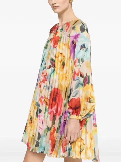 Nissa Pleated Floral-print Minidress In Multi