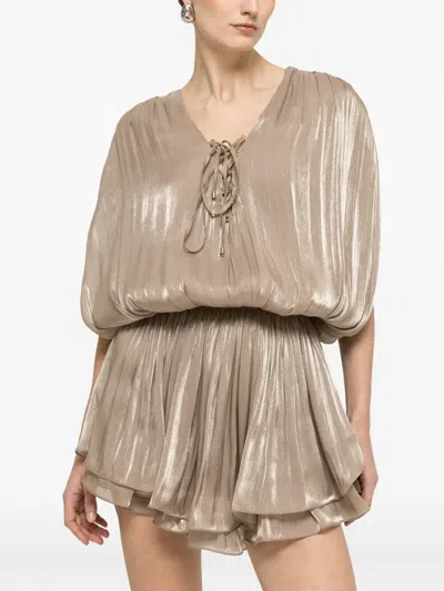 Nissa Pleated Mini Dress In Brown