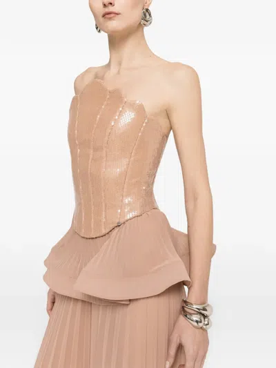 Nissa Pleated Palazzo Pants In Neutral