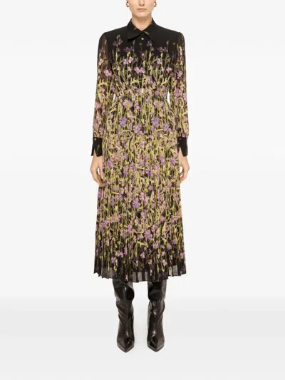 Nissa Pleated Printed Midi Dress In Brown