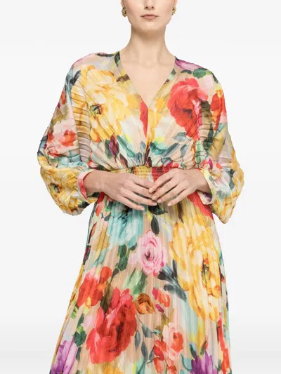 Nissa Pleated Printed Midi Dress In Multi