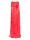 Nissa Pleated Rose-embellished Asymmetric Evening Dress In Red