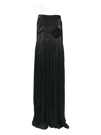 Nissa Pleated Rose-embellished Maxi Dress In Black