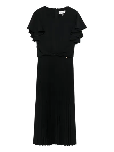 Nissa Pleated Ruffle Midi Dress In Black