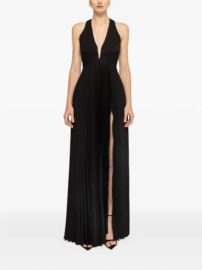 Nissa Pleated Satin Maxi Dress In Black