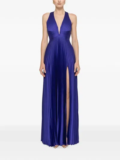 Nissa Pleated Satin Maxi Dress In Blue