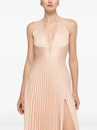 Nissa Pleated Satin Maxi Dress In Pink